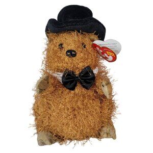 Ty Beanie Babies Punxsutawney Phil Groundhog 2005 Black Bow Tie Top Hat NWT